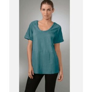 Diane Von Furstenberg Jenning Leather and Silk Pocket Top in Teal Size 12